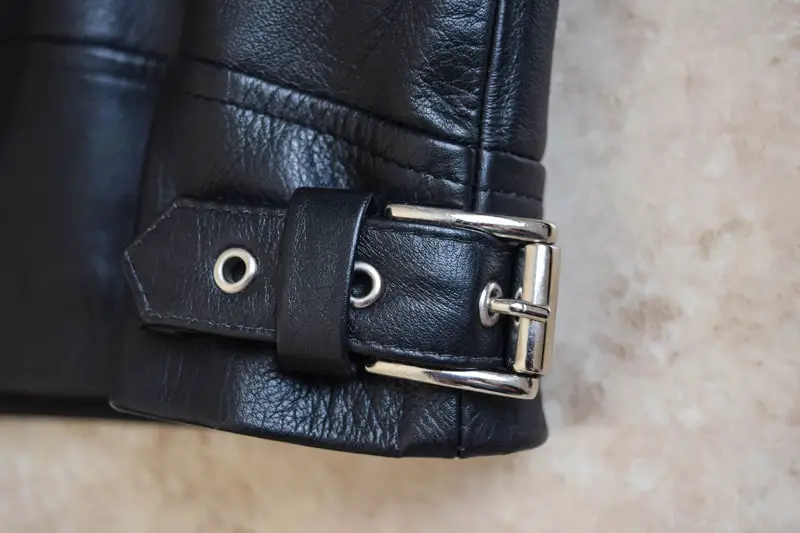 buckle closeup on the Beckett Simonon Atlas Jacket