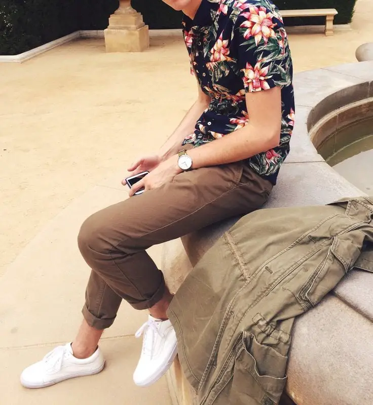 men's summer floral shirt cuffed chinos