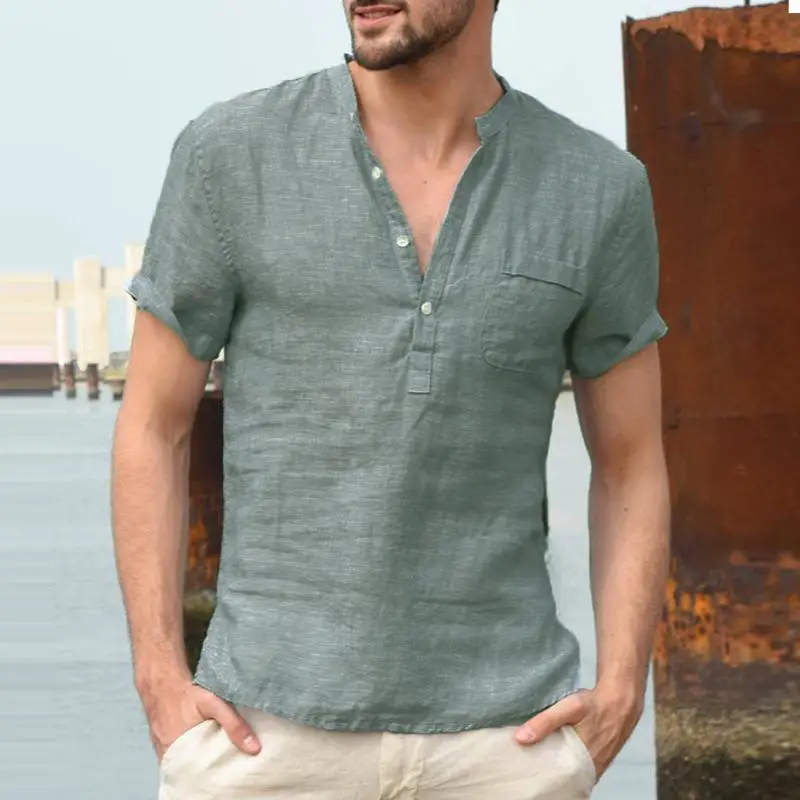 men's short sleeve linen henley