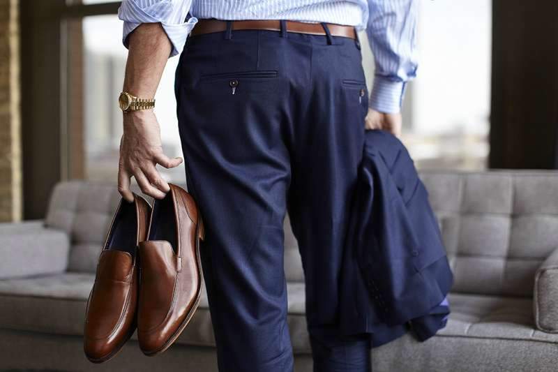 brown leather loafers with suit