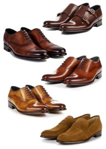 Assorted shades and types of brown leather dress shoes