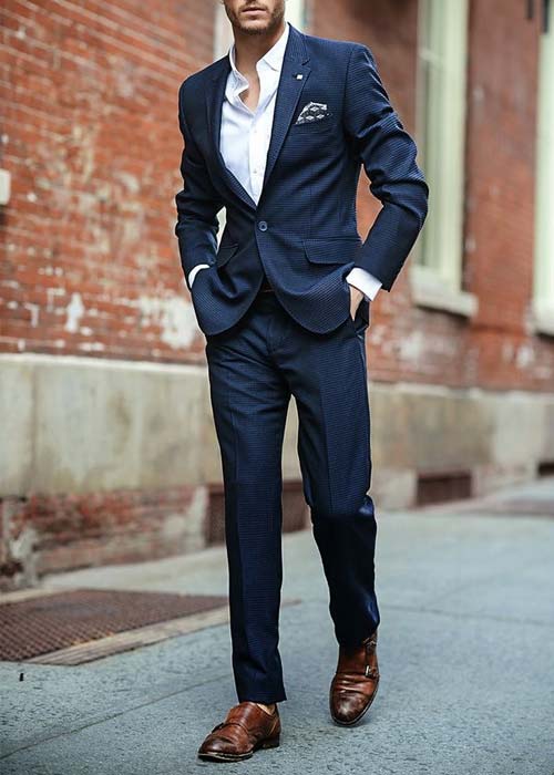 navy-blue-suit-with-brown-monkstraps • Styles of Man