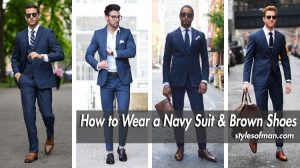 navy blue suit with brown shoes