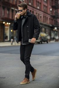 peacoat in smart casual outfit