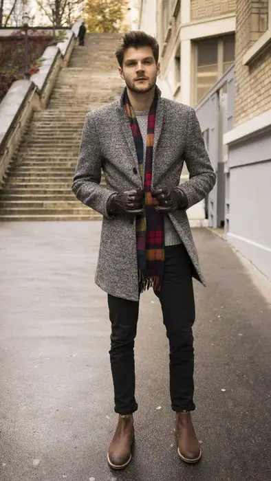 men's scarf drape outfit