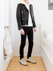 leather jacket hoodie outfit