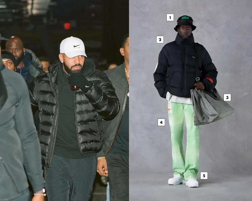 Drake outfit Heron Preston fall 2021 puffer jacket men's technical outerwear winter coats