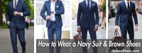 navy blue suit with brown shoes
